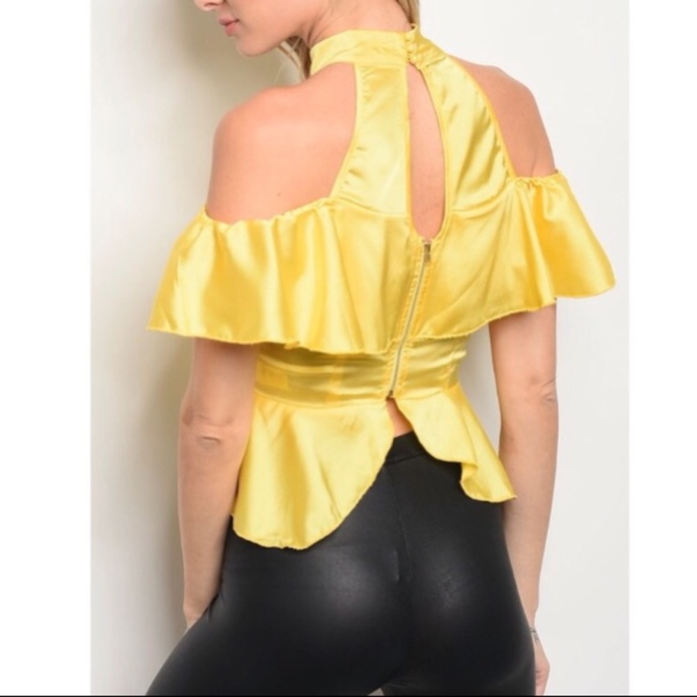 Yellow Ruffle Cold Shoulder Top - Picture 2 of 3